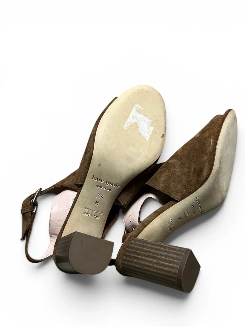Kate Spade Emina Suede Slingback Mules Brown Block Heel Size 7.5M